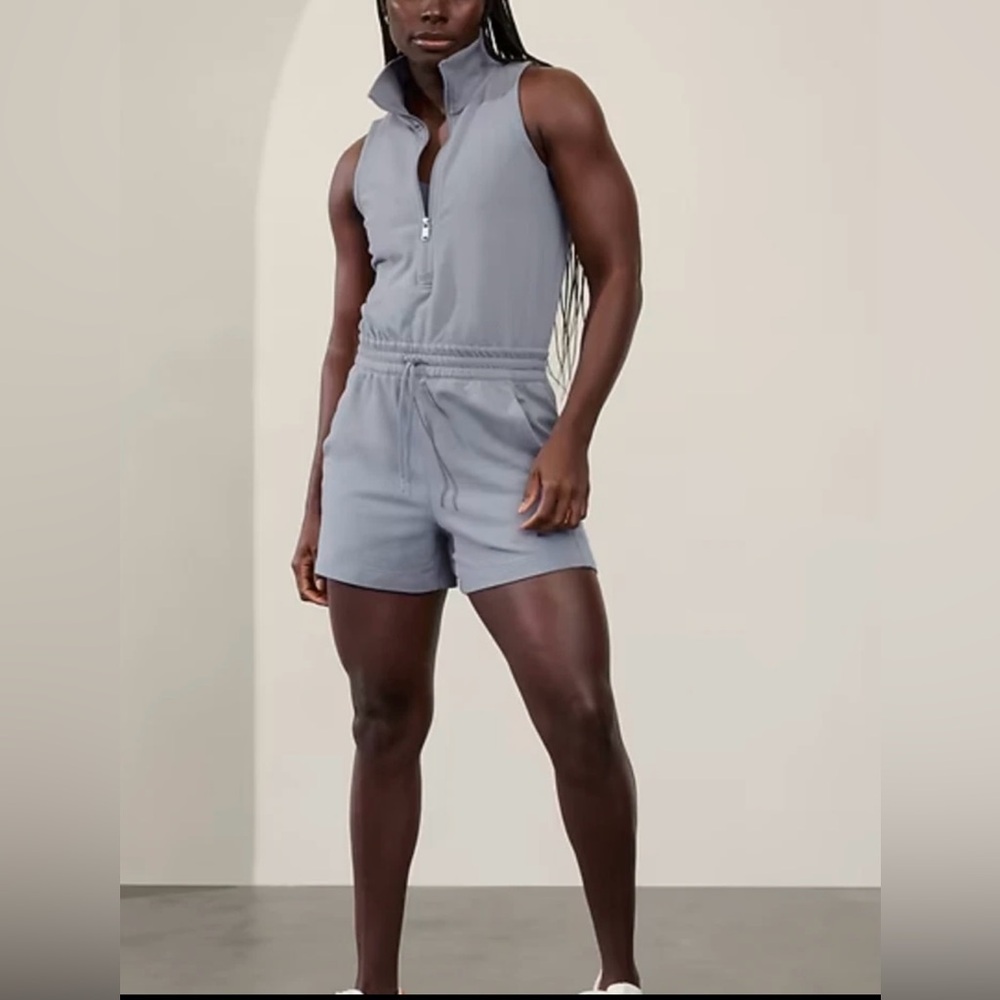 Athleta‎ Women's M Gray Retroterry Romper Pockets Terry Knit Cotton
